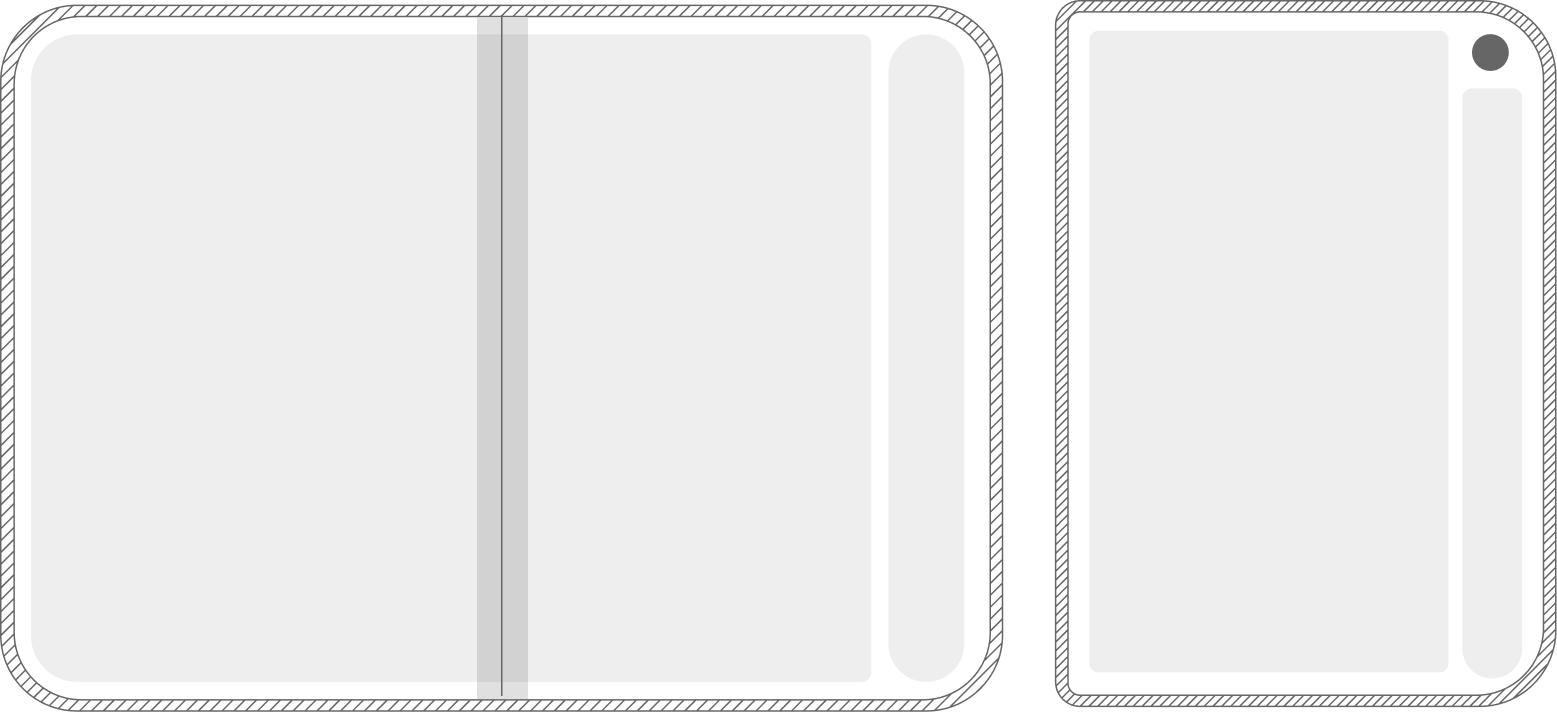 Foldable displays showing a central division and camera cutout.