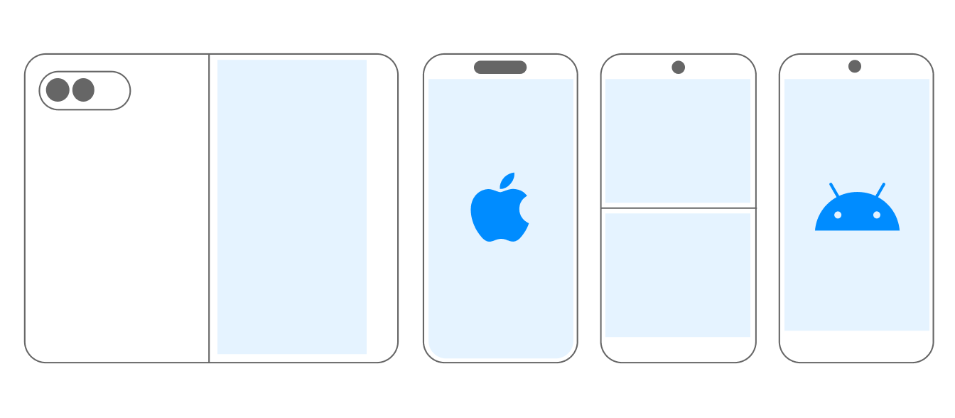 Foldable and conventional devices on iOS and Android.